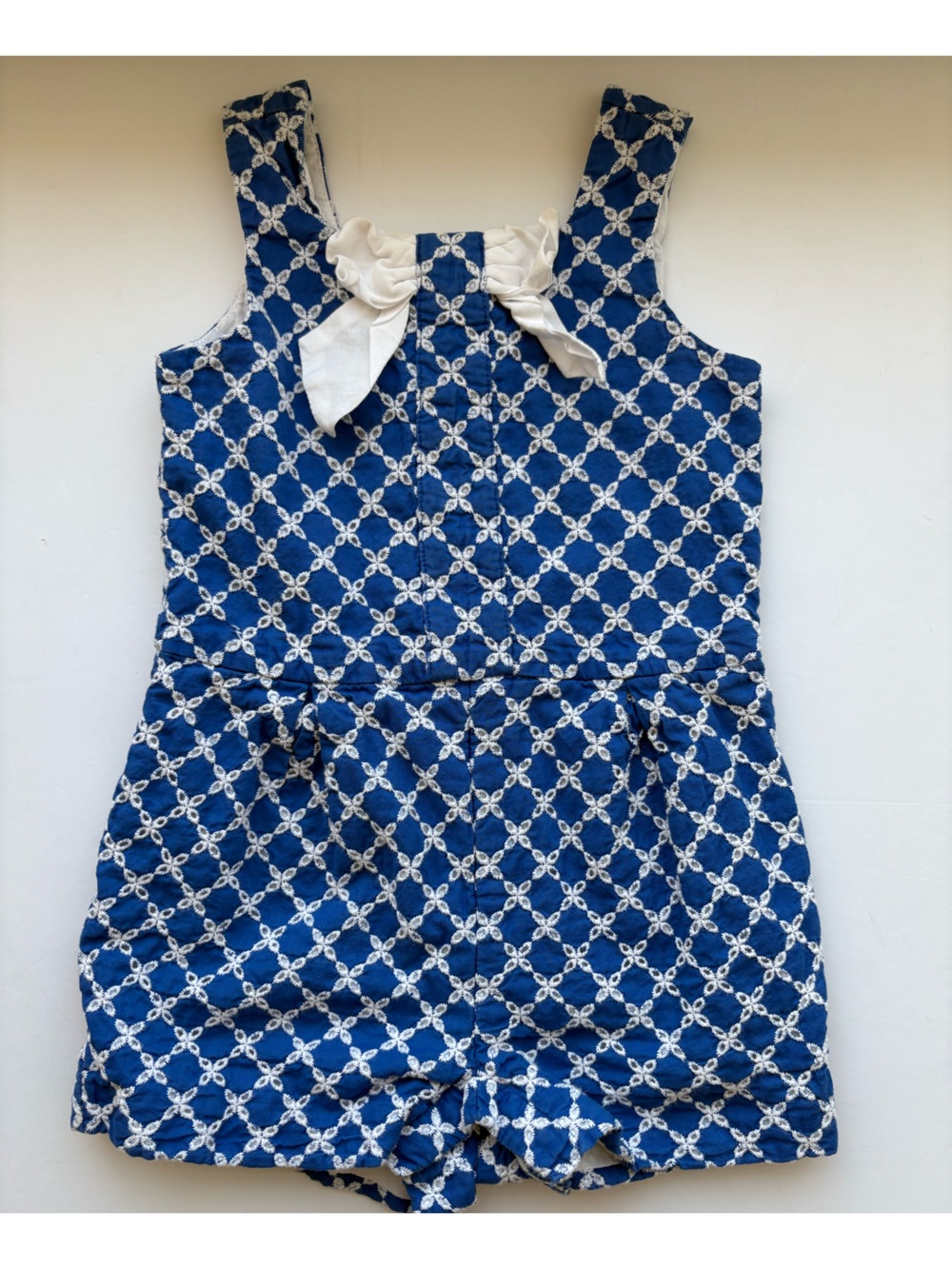 Janie and Jack Blue and White Patterned Romper with Bow 18-24Months